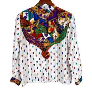Laura & Jayne Petites Collection US 4 MARDI GRAS French Quarter Blouse Shirt Top
